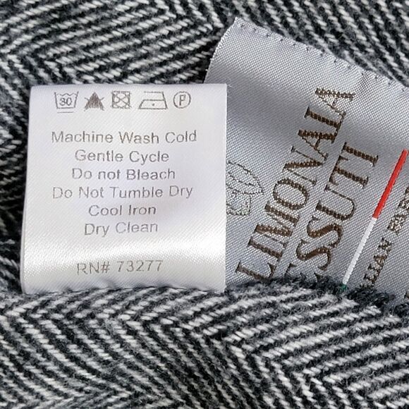 La Limonaia Tessuti Fringe Throw Blanket Blue Herringbone Made in Italy 50x52 - Picture 8 of 8